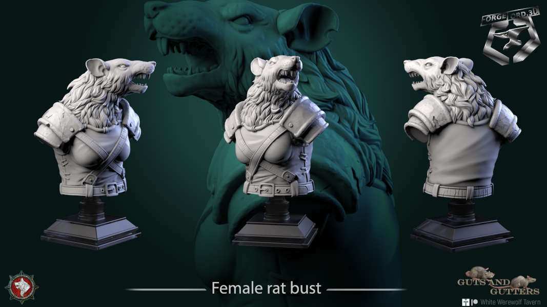 Female rat-bust-75mm-figurines-fantasy-tabletop-RPG-3D-miniatures-white-werewolf-tavern