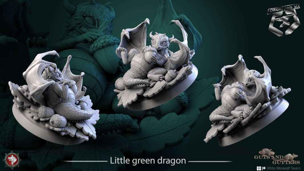 Little green dragon-32mm-figurines-fantasy-tabletop-RPG-3D-miniatures-white-werewolf-tavern