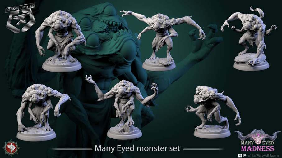 Many Eyed monster-set-32mm-figurines-fantasy-tabletop-RPG-3D-miniatures-white-werewolf-tavern