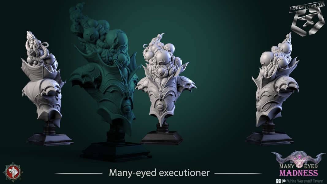 Many-eyed executioner-bust-75mm-figurines-fantasy-tabletop-RPG-3D-miniatures-white-werewolf-tavern