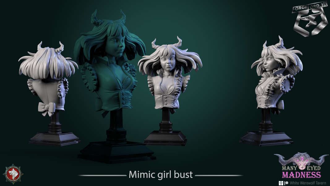 Mimic girl-bust-75mm-figurines-fantasy-tabletop-RPG-3D-miniatures-white-werewolf-tavern
