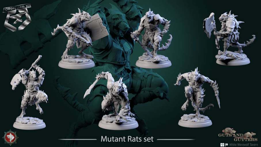Mutant Rats-set-32mm-figurines-fantasy-tabletop-RPG-3D-miniatures-white-werewolf-tavern