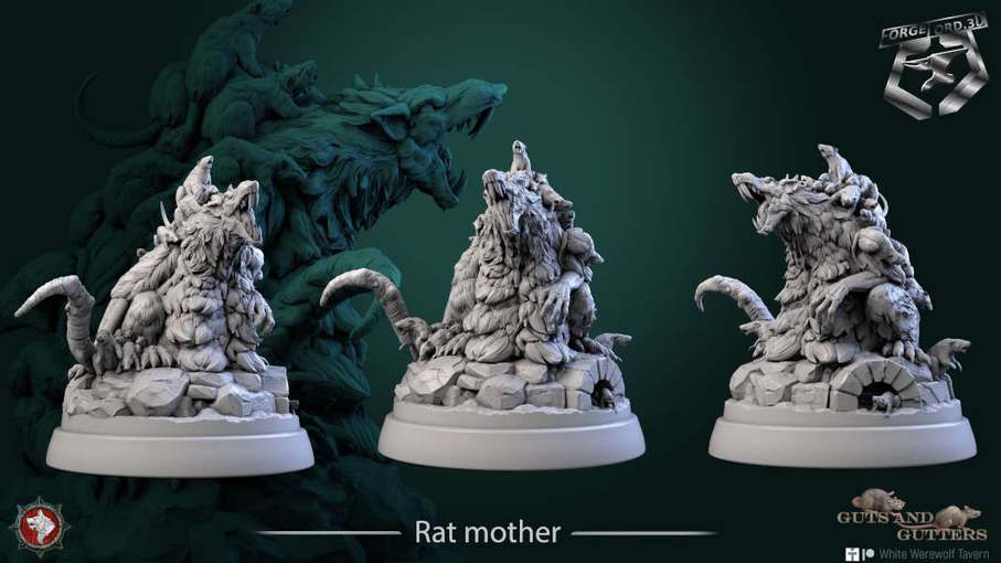 Rat mother-statue-75mm-figurines-fantasy-tabletop-RPG-3D-miniatures-white-werewolf-tavern