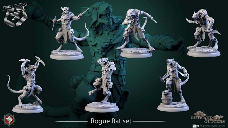 Rogue Rat-set-32mm-figurines-fantasy-tabletop-RPG-3D-miniatures-white-werewolf-tavern