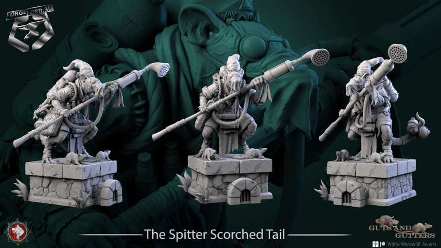 The Spitter Scorched Tail-statue-75mm-figurines-fantasy-tabletop-RPG-3D-miniatures-white-werewolf-tavern