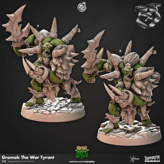 Gromok The War Tyrant-CastNPlay-iron-skull-orcs-Collection--fantasy-tabletop-RPG-3D-miniatures