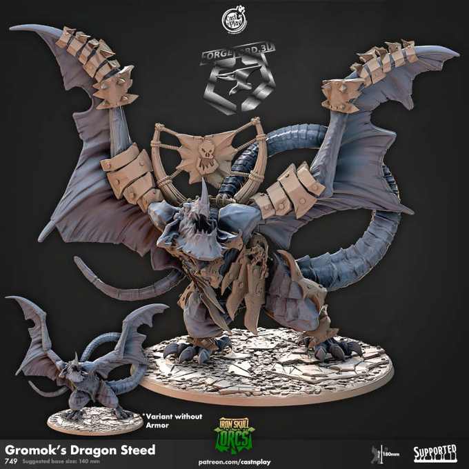 Gromoks Dragon Steed-CastNPlay-iron-skull-orcs-Collection--fantasy-tabletop-RPG-3D-miniatures