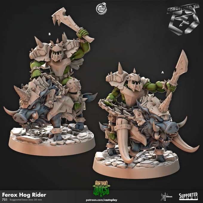 FeroxHog Rider-CastNPlay-iron-skull-orcs-Collection--fantasy-tabletop-RPG-3D-miniatures