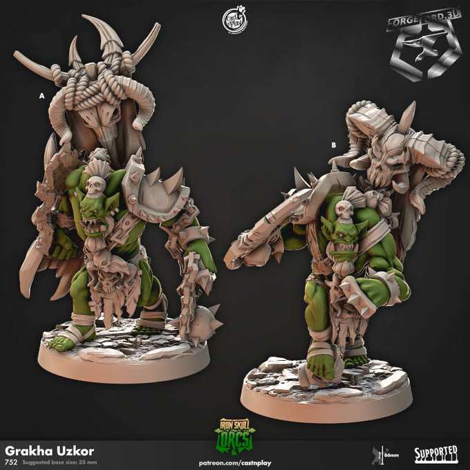 Grakha Uzkor-CastNPlay-iron-skull-orcs-Collection--fantasy-tabletop-RPG-3D-miniatures