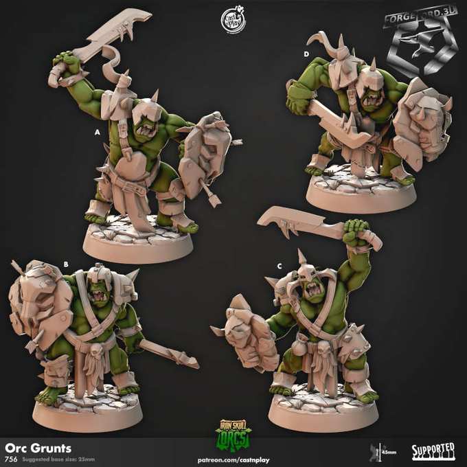 Orc Grunts-CastNPlay-iron-skull-orcs-Collection--fantasy-tabletop-RPG-3D-miniatures