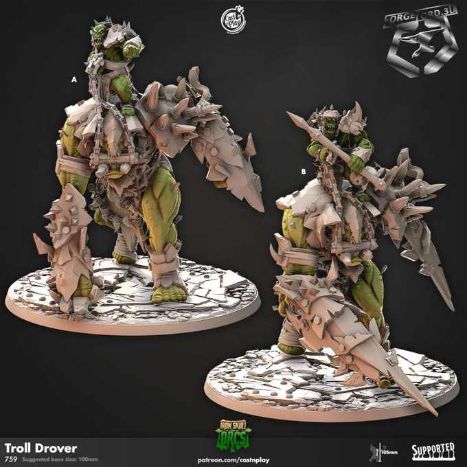 Troll Drover-CastNPlay-iron-skull-orcs-Collection--fantasy-tabletop-RPG-3D-miniatures
