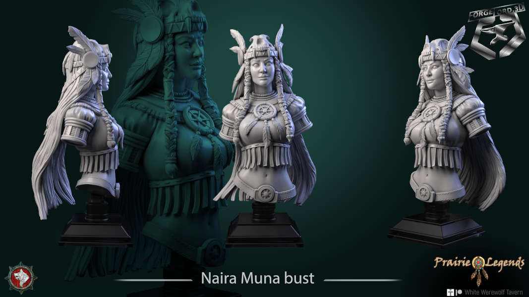Naira Muna-bust-75mm-figurines-fantasy-tabletop-RPG-3D-miniatures-white-werewolf-tavern