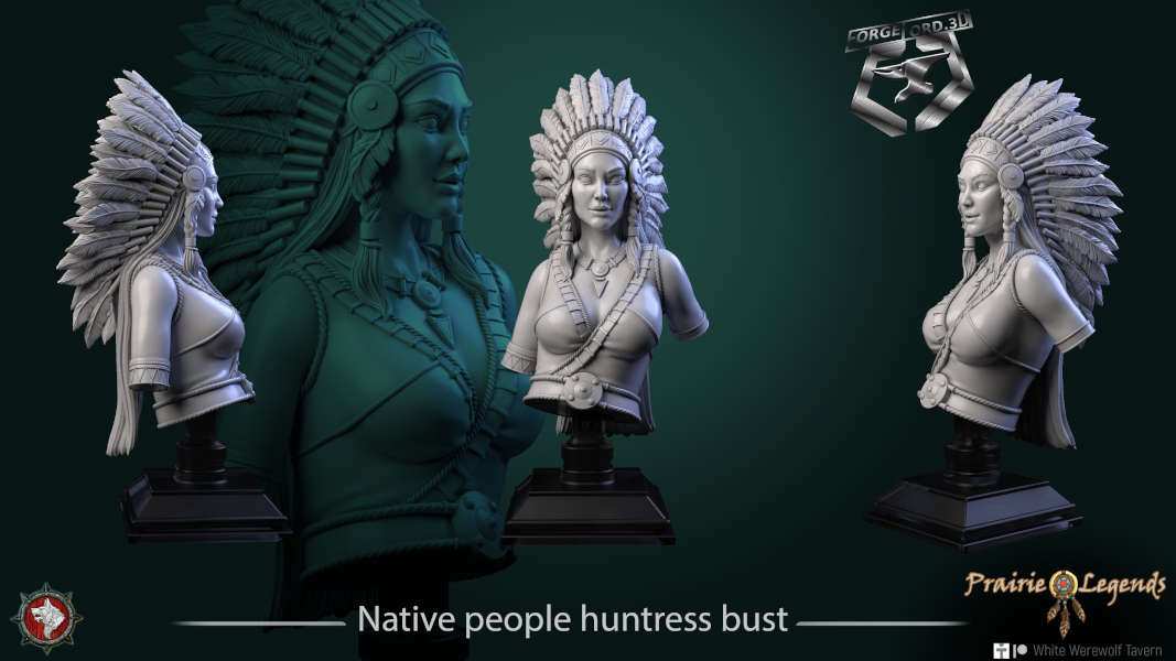 Native people huntress-bust-75mm-figurines-fantasy-tabletop-RPG-3D-miniatures-white-werewolf-tavern