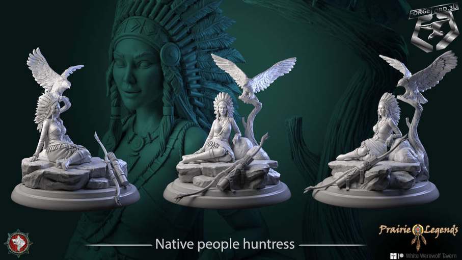 Native people huntress-statue-75mm-figurines-fantasy-tabletop-RPG-3D-miniatures-white-werewolf-tavern