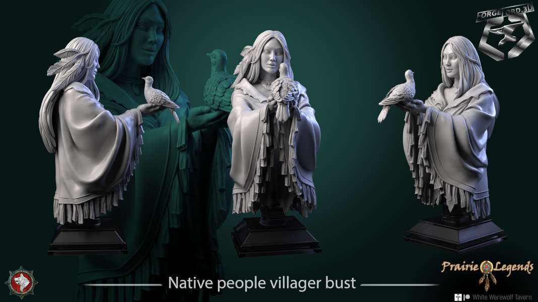 Native people villager-bust-75mm-figurines-fantasy-tabletop-RPG-3D-miniatures-white-werewolf-tavern