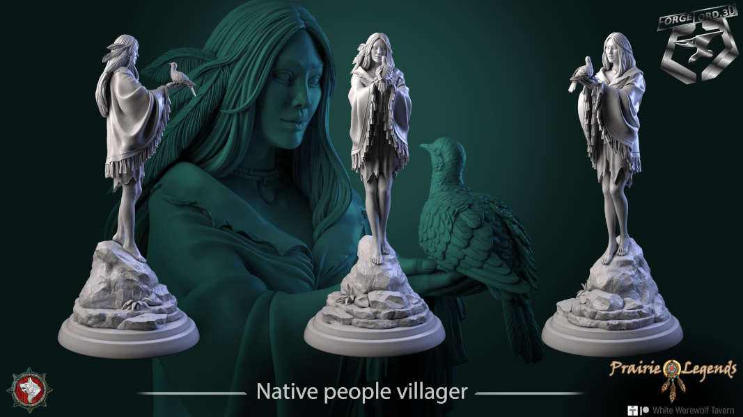 Native people villager-statue-75mm-figurines-fantasy-tabletop-RPG-3D-miniatures-white-werewolf-tavern