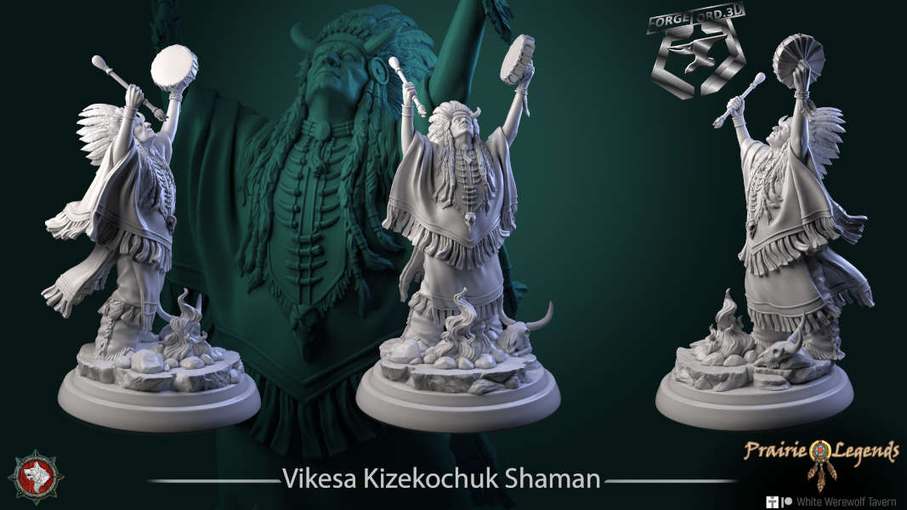 Vikesa Kizekochuk Shaman-statue-75mm-figurines-fantasy-tabletop-RPG-3D-miniatures-white-werewolf-tavern
