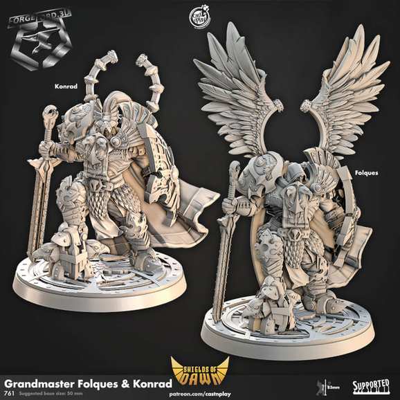 Grandmaster Folques and Konrad-CastNPlay-shield-of-down-Collection--fantasy-tabletop-RPG-3D-miniatures