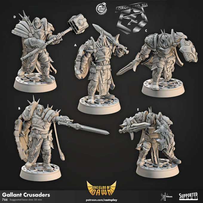 Gallant Crusaders-CastNPlay-shield-of-down-Collection--fantasy-tabletop-RPG-3D-miniatures