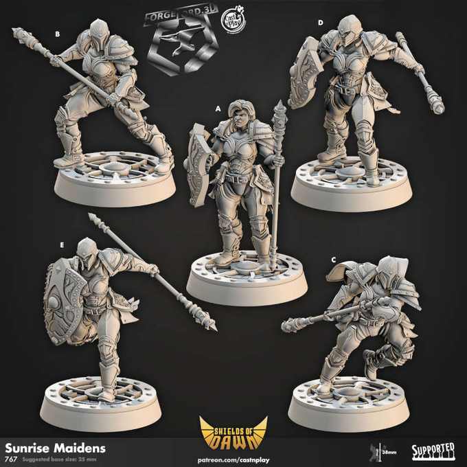 Sunrise Maidens-CastNPlay-shield-of-down-Collection--fantasy-tabletop-RPG-3D-miniatures