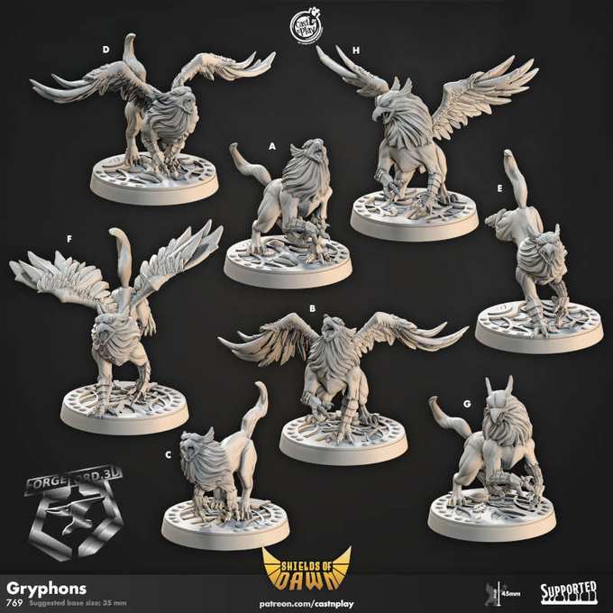Gryphons-CastNPlay-shield-of-down-Collection--fantasy-tabletop-RPG-3D-miniatures