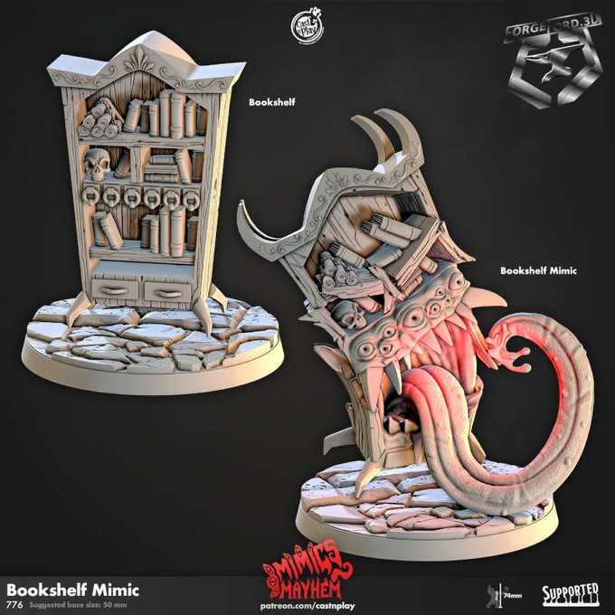 Bookshelf Mimic-CastNPlay-mimics-mayhem-Collection--fantasy-tabletop-RPG-3D-miniatures