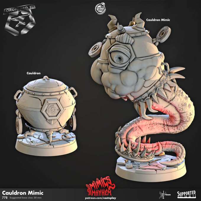 Cauldron Mimic-CastNPlay-mimics-mayhem-Collection--fantasy-tabletop-RPG-3D-miniatures