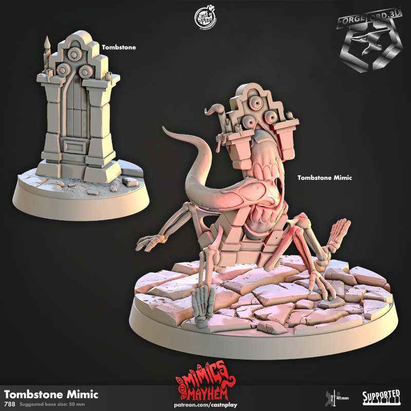 Tombstone Mimic-CastNPlay-mimics-mayhem-Collection--fantasy-tabletop-RPG-3D-miniatures