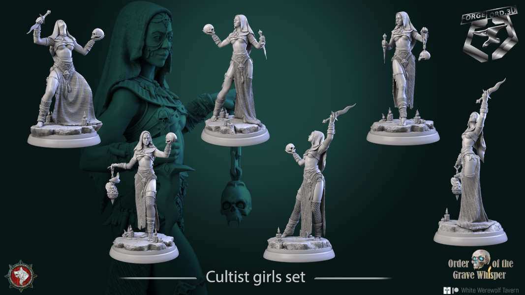 Cultist girls-set-32mm-figurines-fantasy-tabletop-RPG-3D-miniatures-white-werewolf-tavern
