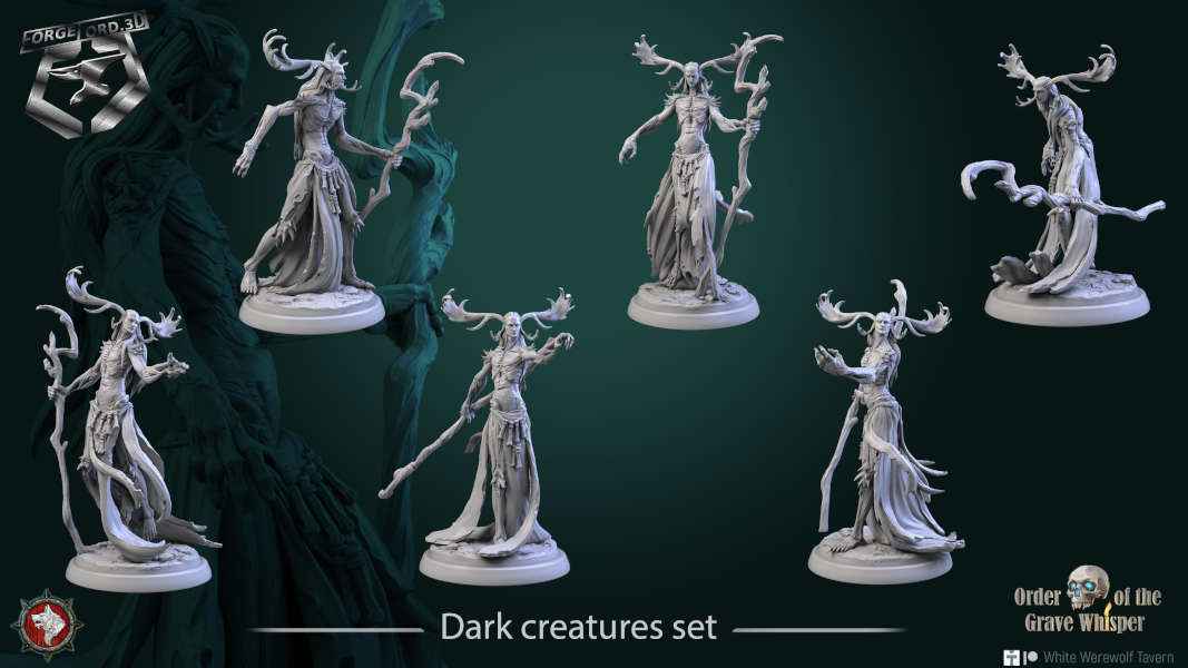 Dark creatures-set-32mm-figurines-fantasy-tabletop-RPG-3D-miniatures-white-werewolf-tavern