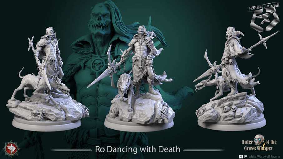 Ro Dancing with Death-statue-75mm-figurines-fantasy-tabletop-RPG-3D-miniatures-white-werewolf-tavern
