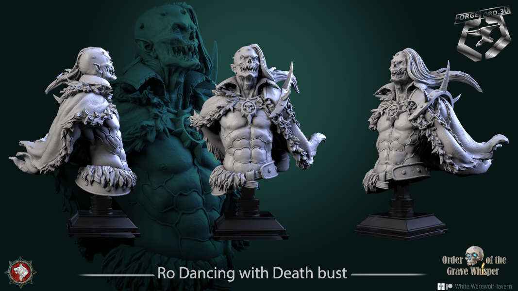 Ro Dancing with Death-bust-75mm-figurines-fantasy-tabletop-RPG-3D-miniatures-white-werewolf-tavern