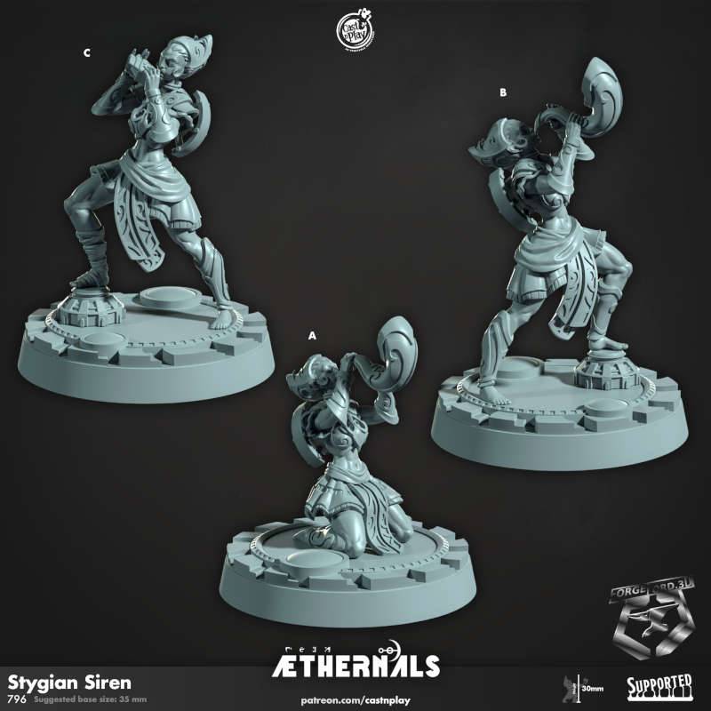 Stygian Siren-CastNPlay-Aethernal-Collection--fantasy-tabletop-RPG-3D-miniatures