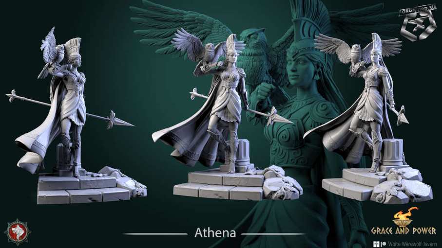 Athena-statue-75mm-figurines-fantasy-tabletop-RPG-3D-miniatures-white-werewolf-tavern