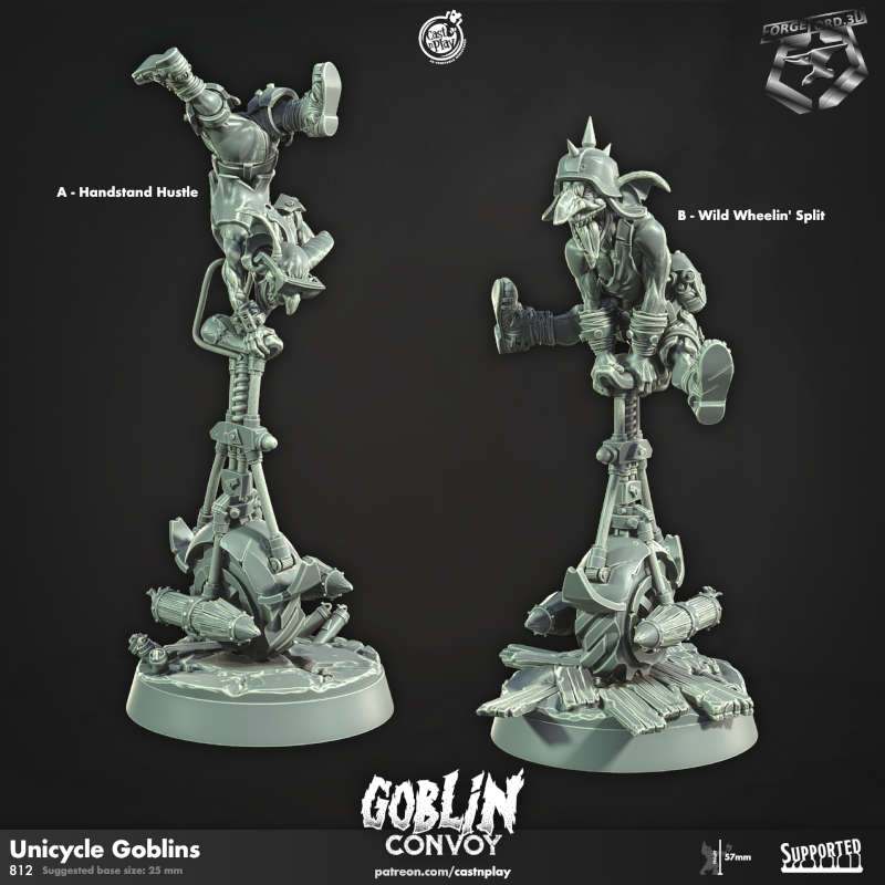 Unicycle Goblins-CastNPlay-goblin-convoy-Collection--fantasy-tabletop-RPG-3D-miniatures