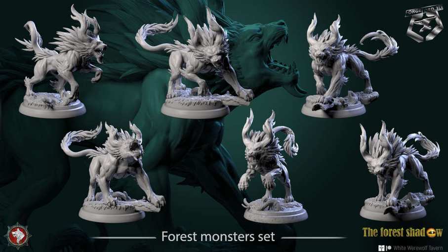 Forest monsters-set-32mm-figurines-fantasy-tabletop-RPG-3D-miniatures-white-werewolf-tavern