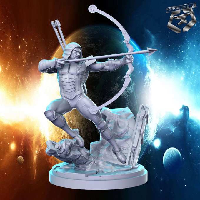 Green Arrow-statue-75mm-RN-Estudio-figurines-fantasy-tabletop-RPG-3D-miniatures