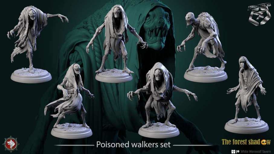 Poisoned walkers-set-32mm-figurines-fantasy-tabletop-RPG-3D-miniatures-white-werewolf-tavern