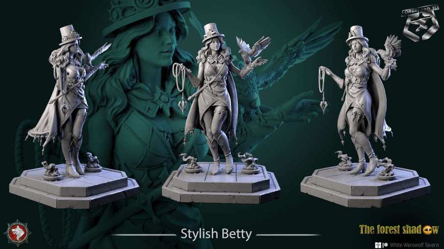 Stylish-Betty-statue-75mm-figurines-fantasy-tabletop-RPG-3D-miniatures-white-werewolf-tavern