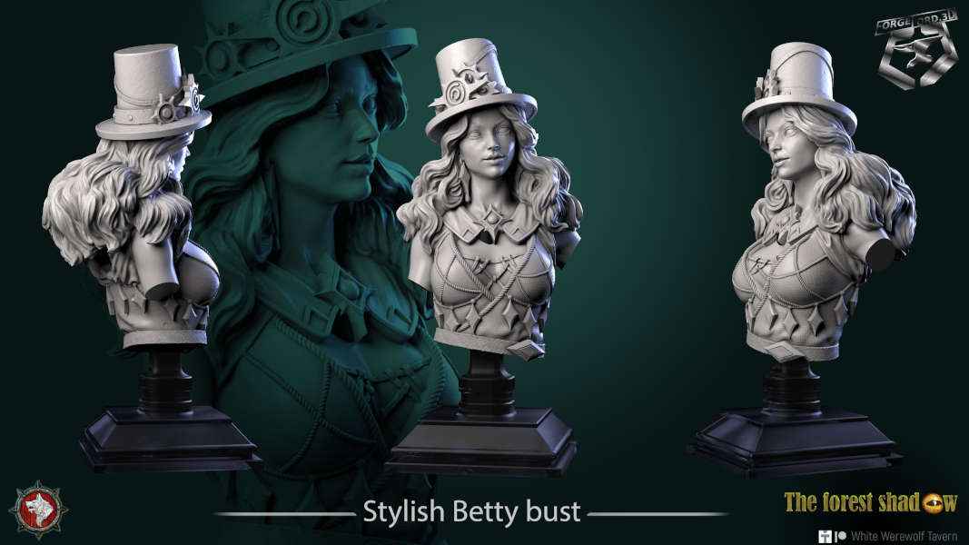 Stylish Betty-bust-75mm-figurines-fantasy-tabletop-RPG-3D-miniatures-white-werewolf-tavern