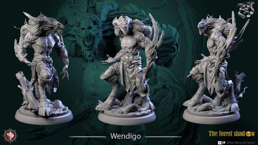 Wendigo-statue-75mm-figurines-fantasy-tabletop-RPG-3D-miniatures-white-werewolf-tavern