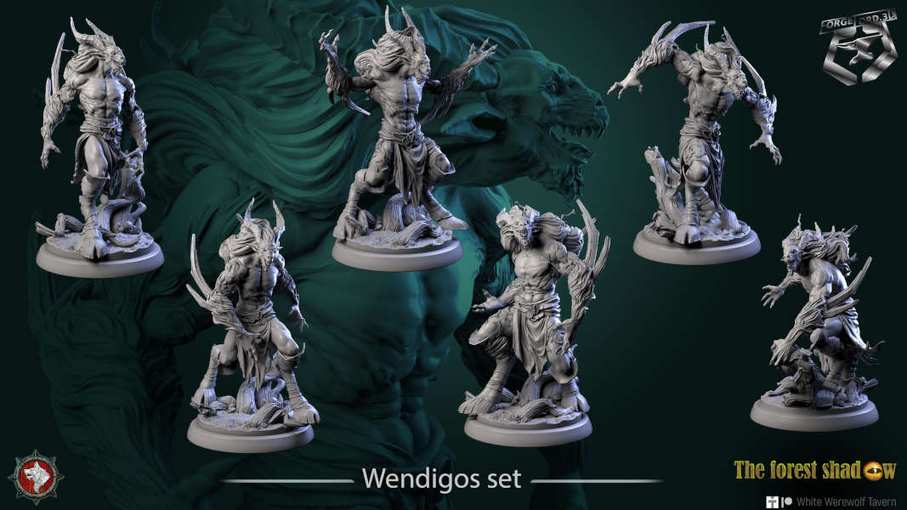 Wendigos-set-32mm-figurines-fantasy-tabletop-RPG-3D-miniatures-white-werewolf-tavern