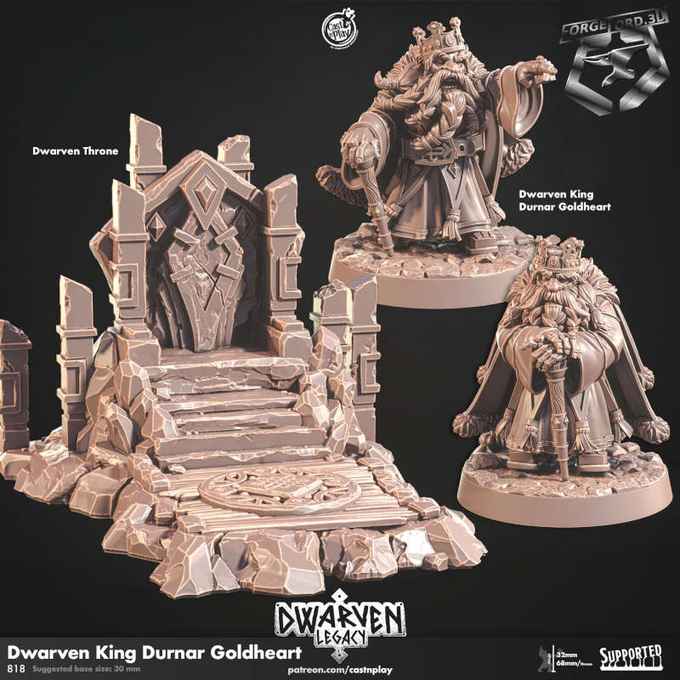 Dwarven King Durnar Goldheart-CastNPlay-Dwarven-Legacy-Collection--fantasy-tabletop-RPG-3D-miniatures