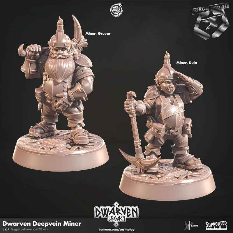 Dwarven Deepvein Miner-CastNPlay-Dwarven-Legacy-Collection--fantasy-tabletop-RPG-3D-miniatures