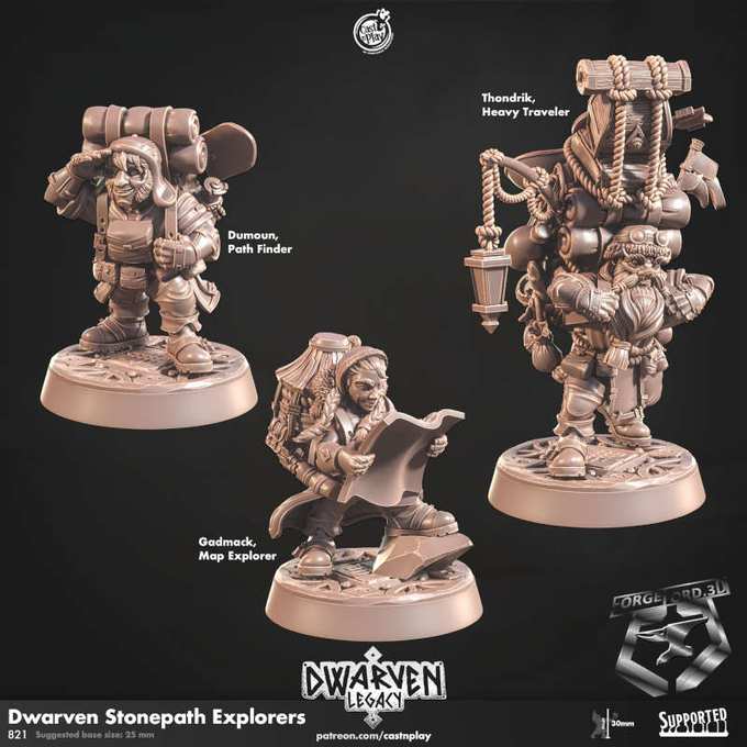 Dwarven Stonepath Explorers-CastNPlay-Dwarven-Legacy-Collection--fantasy-tabletop-RPG-3D-miniatures