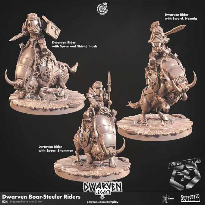 Dwarven Boar-Steeler Riders-CastNPlay-Dwarven-Legacy-Collection--fantasy-tabletop-RPG-3D-miniatures