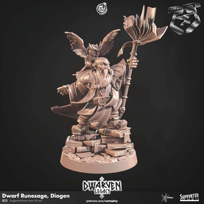 Dwarf Runesage, Diogen-CastNPlay-Dwarven-Legacy-Collection--fantasy-tabletop-RPG-3D-miniatures