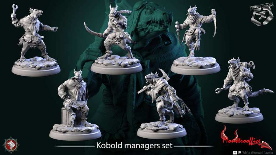 Kobold managers-set-32mm-figurines-fantasy-tabletop-RPG-3D-miniatures-white-werewolf-tavern