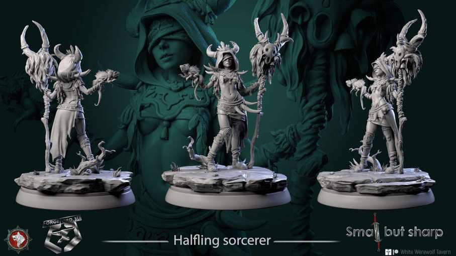 Halfling sorcerer-statue-75mm-figurines-fantasy-tabletop-RPG-3D-miniatures-white-werewolf-tavern