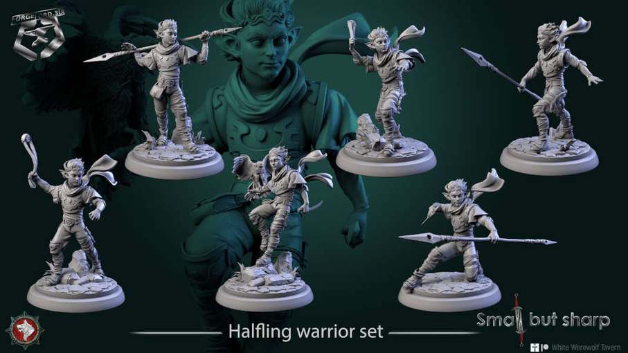 Halfling warrior-set-32mm-figurines-fantasy-tabletop-RPG-3D-miniatures-white-werewolf-tavern